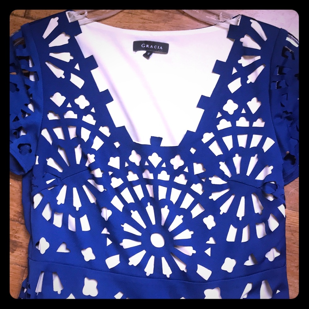 Blue and White Cutout Dress